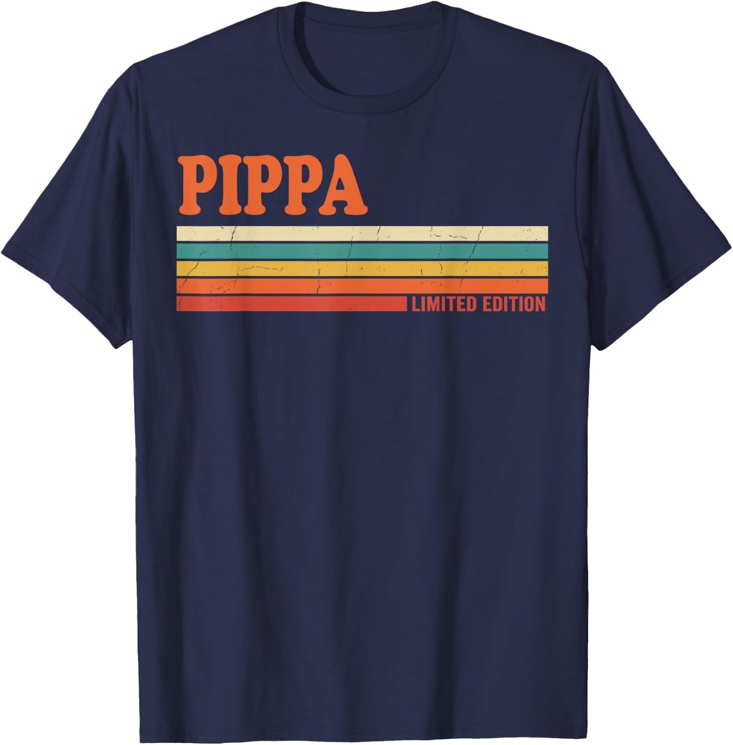Pippa Retro Personalized First Name Vintage Stripes T-Shirt - T-Shirt | Navy