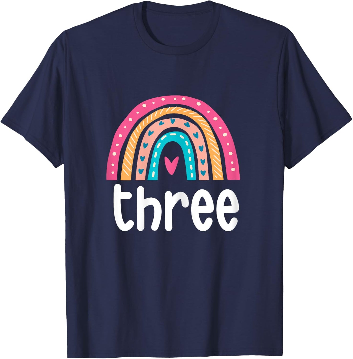 Girls 3rd Birthday Boho Rainbow Three 3 Years Old Birthday T-Shirt - T-Shirt | Navy