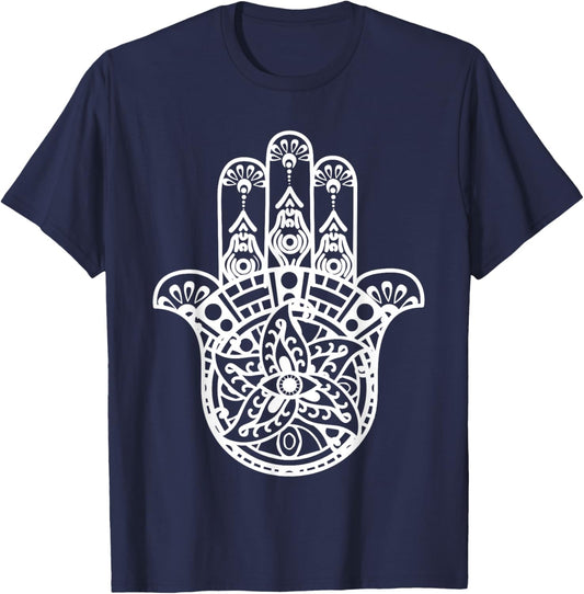 Spiritual Hamsa Hand Fatima Palm Good Luck Eye Khamsa Gifts T-Shirt - T-Shirt | Navy