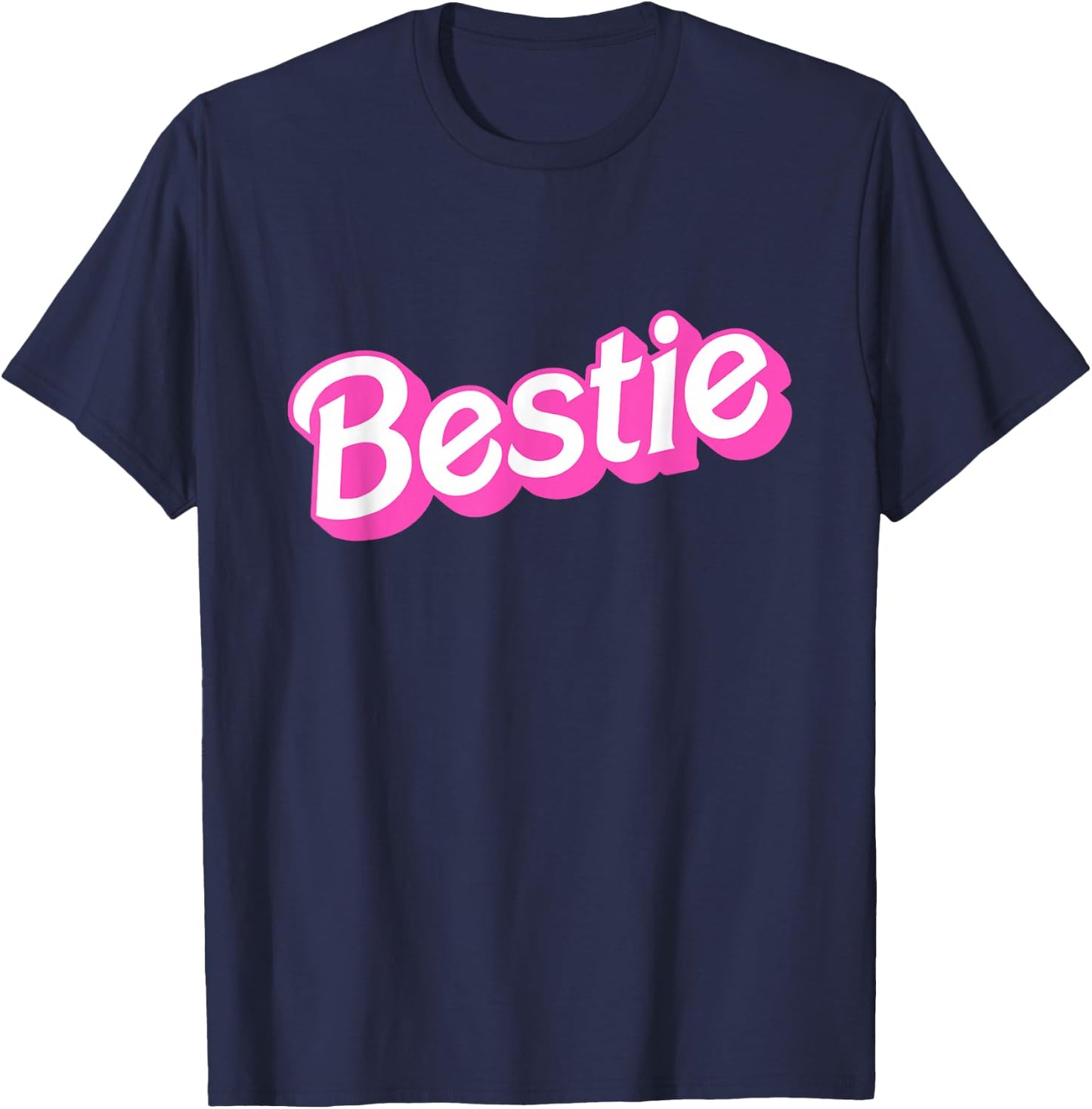Bestie Pink & White Overlapping Font Halloween Costume T-Shirt - T-Shirt | Navy