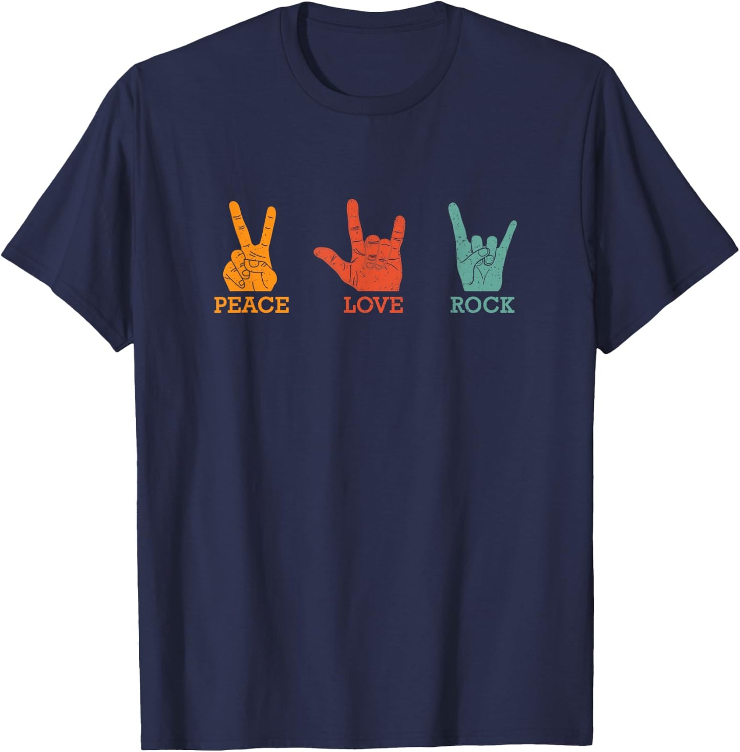 Classic Peace Love Rock Vintage Concert Band Rock Music T-Shirt - T-Shirt | Navy