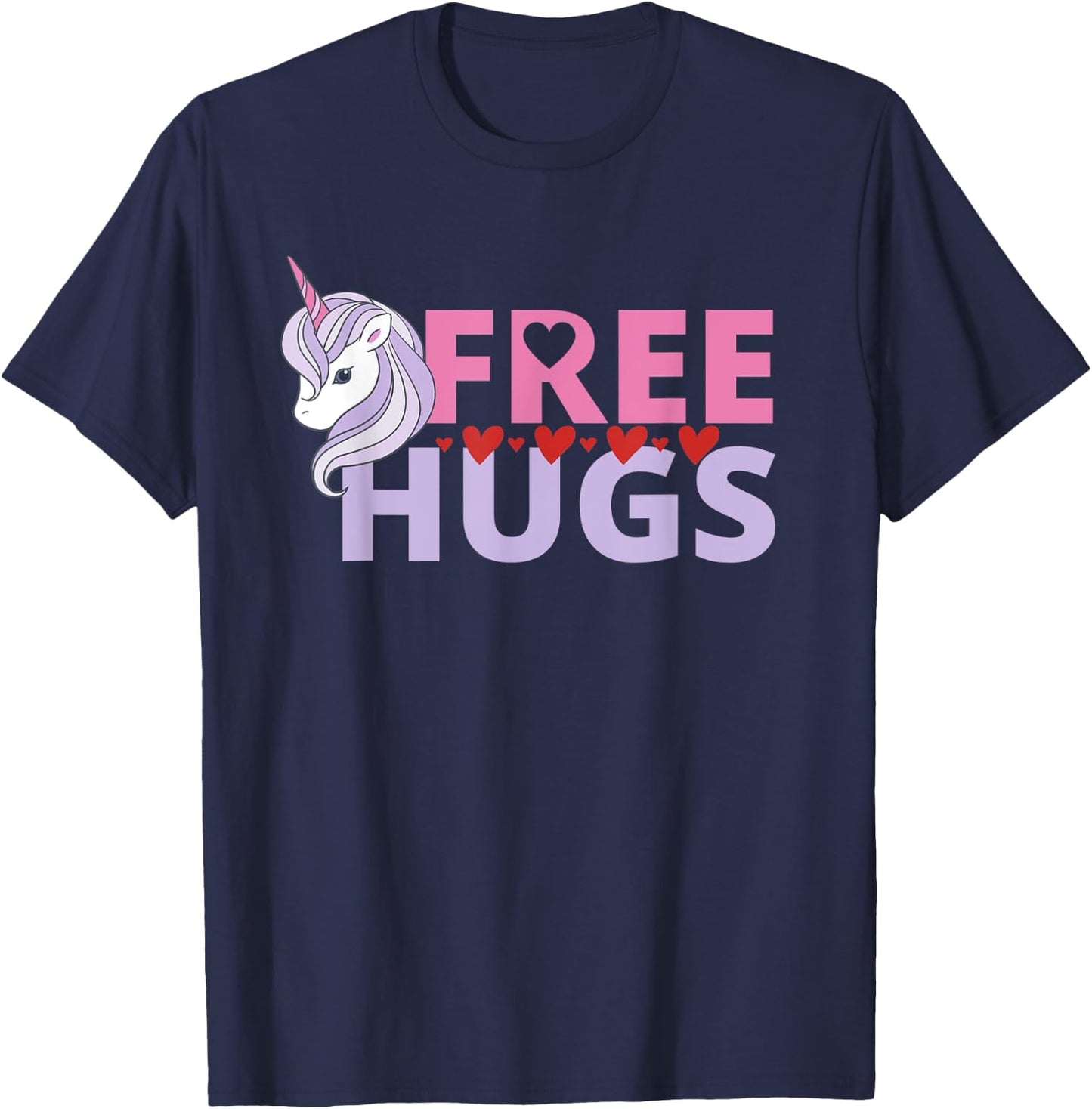 Free Hug Unicorn Good Vibe, Smiles, Kindness, Humanity T-Shirt - T-Shirt | Navy
