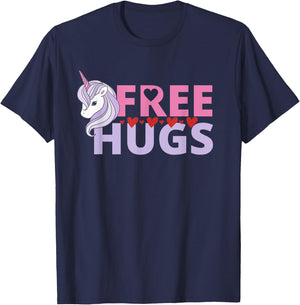 Free Hug Unicorn Good Vibe, Smiles, Kindness, Humanity T-Shirt - T-Shirt | Navy