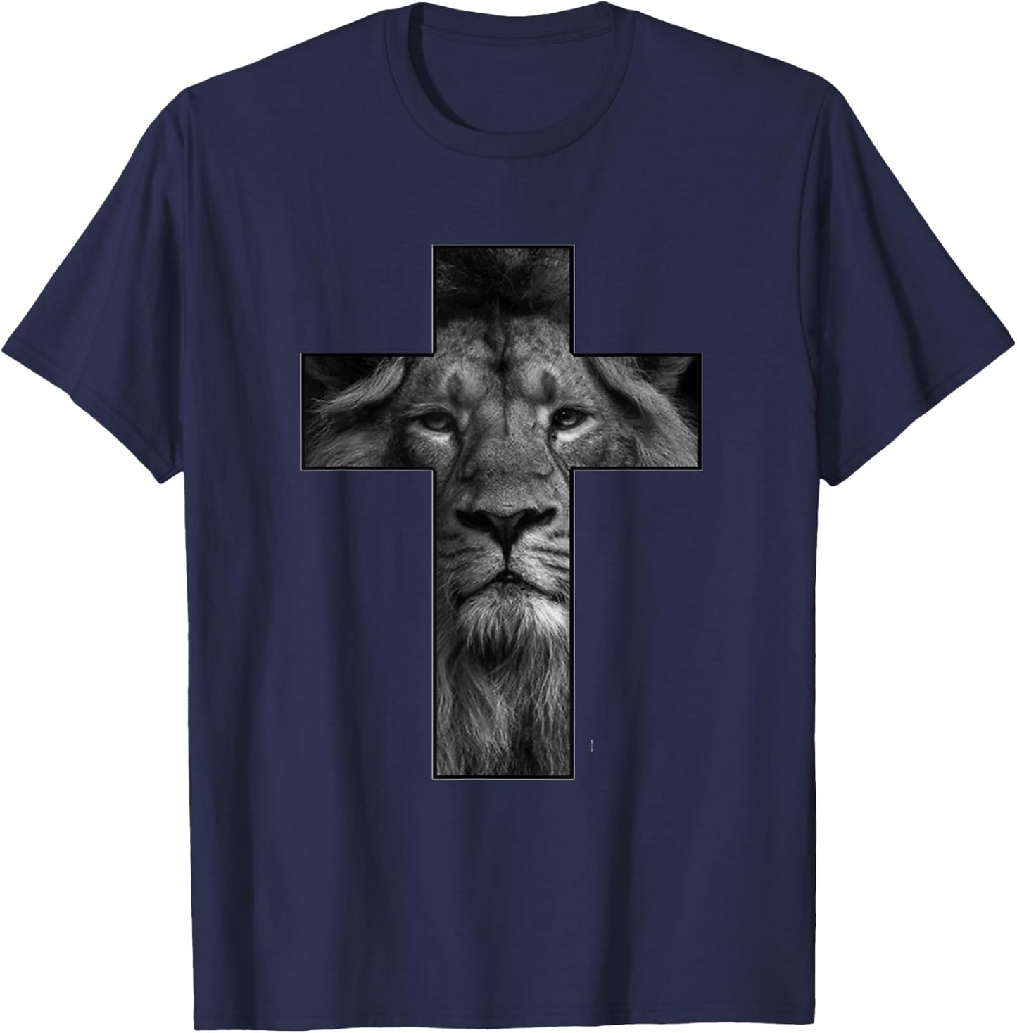 Jesus Cross With Lion Face, Faith In God T-Shirt - T-Shirt | Navy