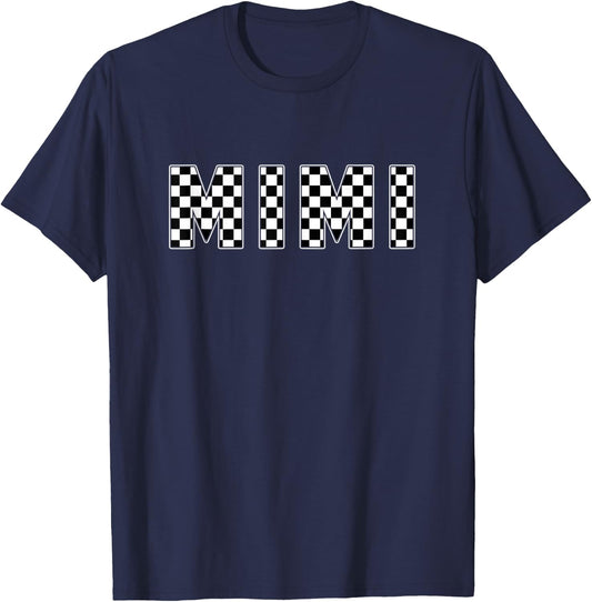 Mimi Racing Race Car Mimi Checkered Flag Pit Crew Bday T-Shirt - T-Shirt | Navy