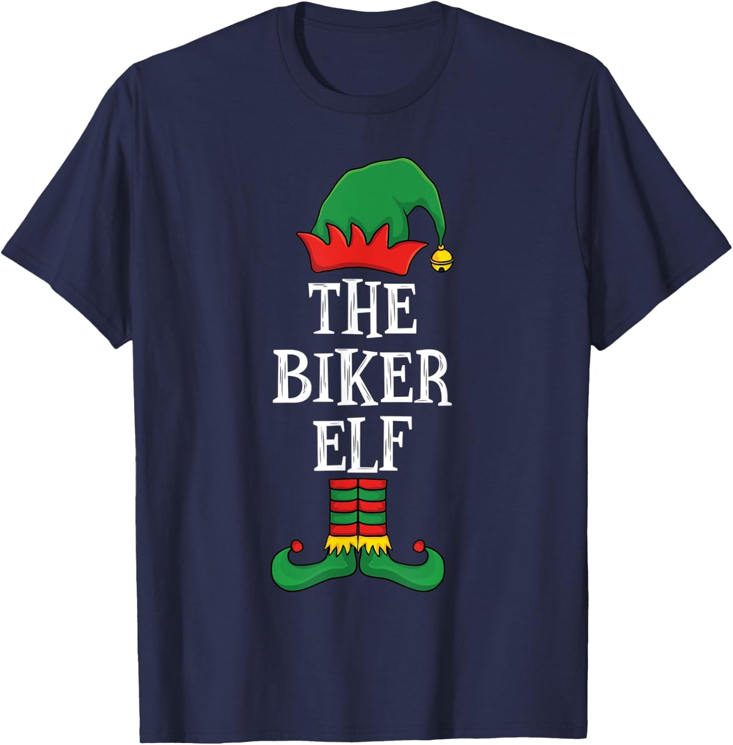 Matching Family Group Funny Xmas I'm The Biker Elf Christmas T-Shirt - T-Shirt | Navy