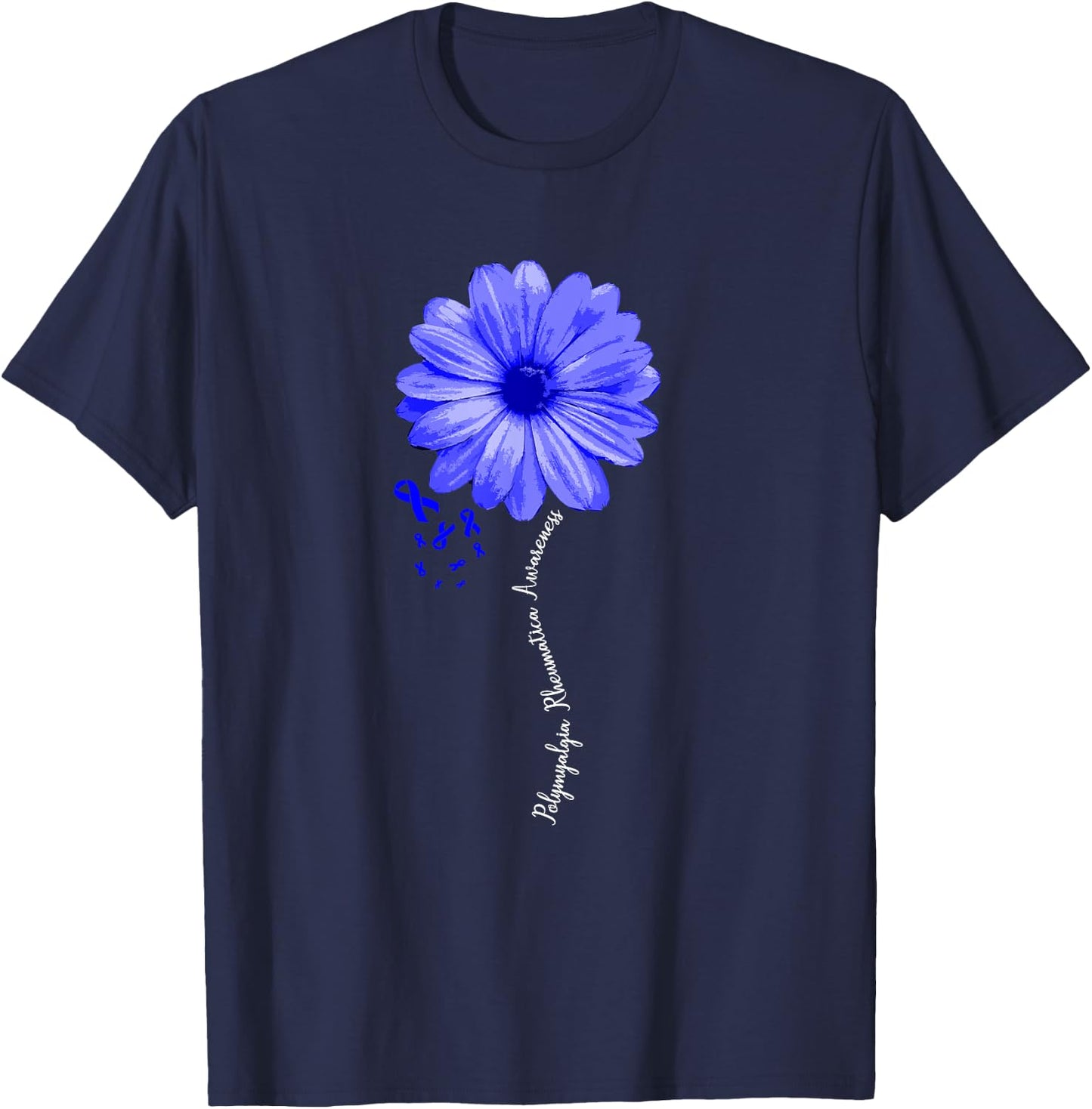 Polymyalgia Rheumatica Awareness Warrior Pretty Ribbon T-Shirt - T-Shirt | Navy