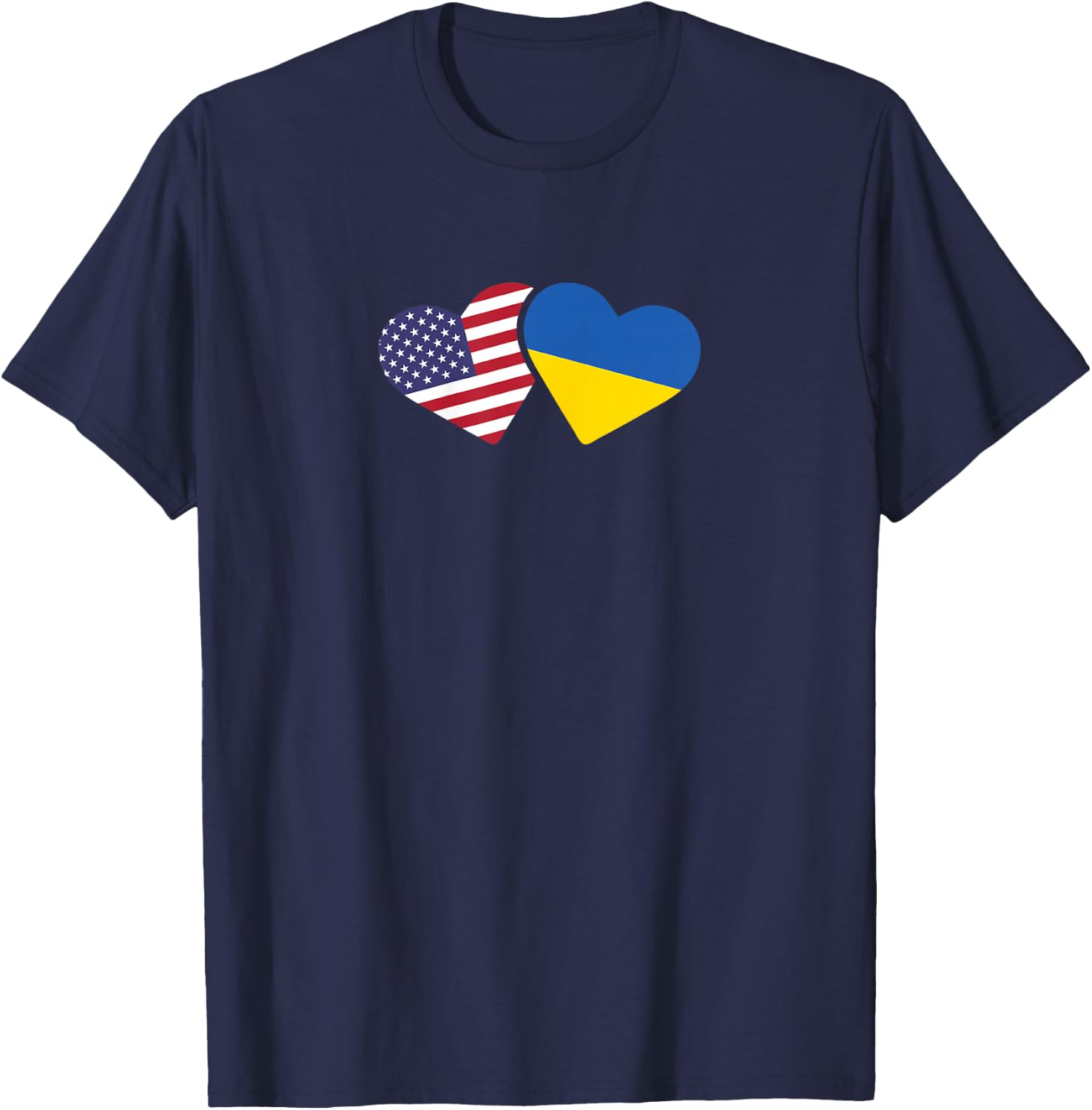 Ukraine USA Flag T Shirt Heart Ukrainian Americans T-Shirt - T-Shirt | Navy