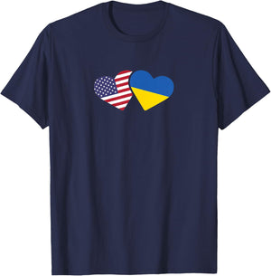 Ukraine USA Flag T Shirt Heart Ukrainian Americans T-Shirt - T-Shirt | Navy
