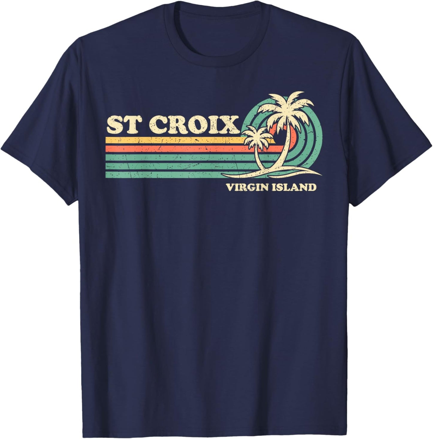 Vintage Retro Summer Vacation Virgin Island St. Croix Beach Men Women T-Shirt - T-Shirt | Navy