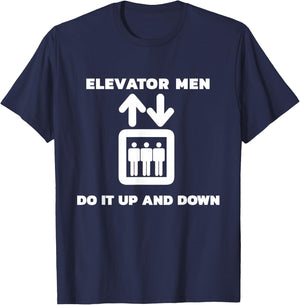 Elevator Men Do It Up and Down Funny Graphic T-Shirt - T-Shirt | Navy