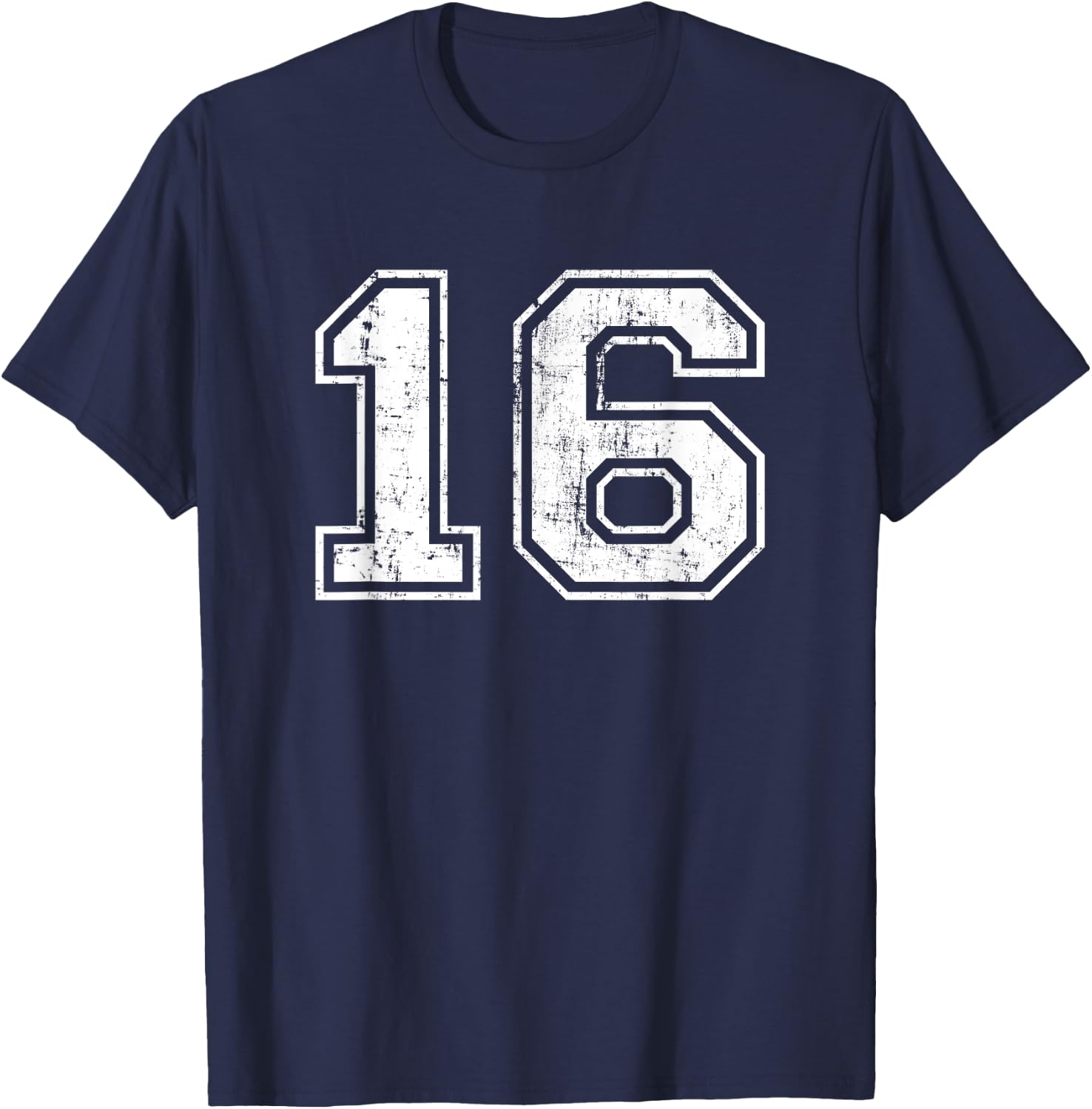Number 16 Distressed Vintage Sixteen Sport Training Practice T-Shirt - T-Shirt | Navy