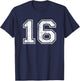Number 16 Distressed Vintage Sixteen Sport Training Practice T-Shirt - T-Shirt | Navy