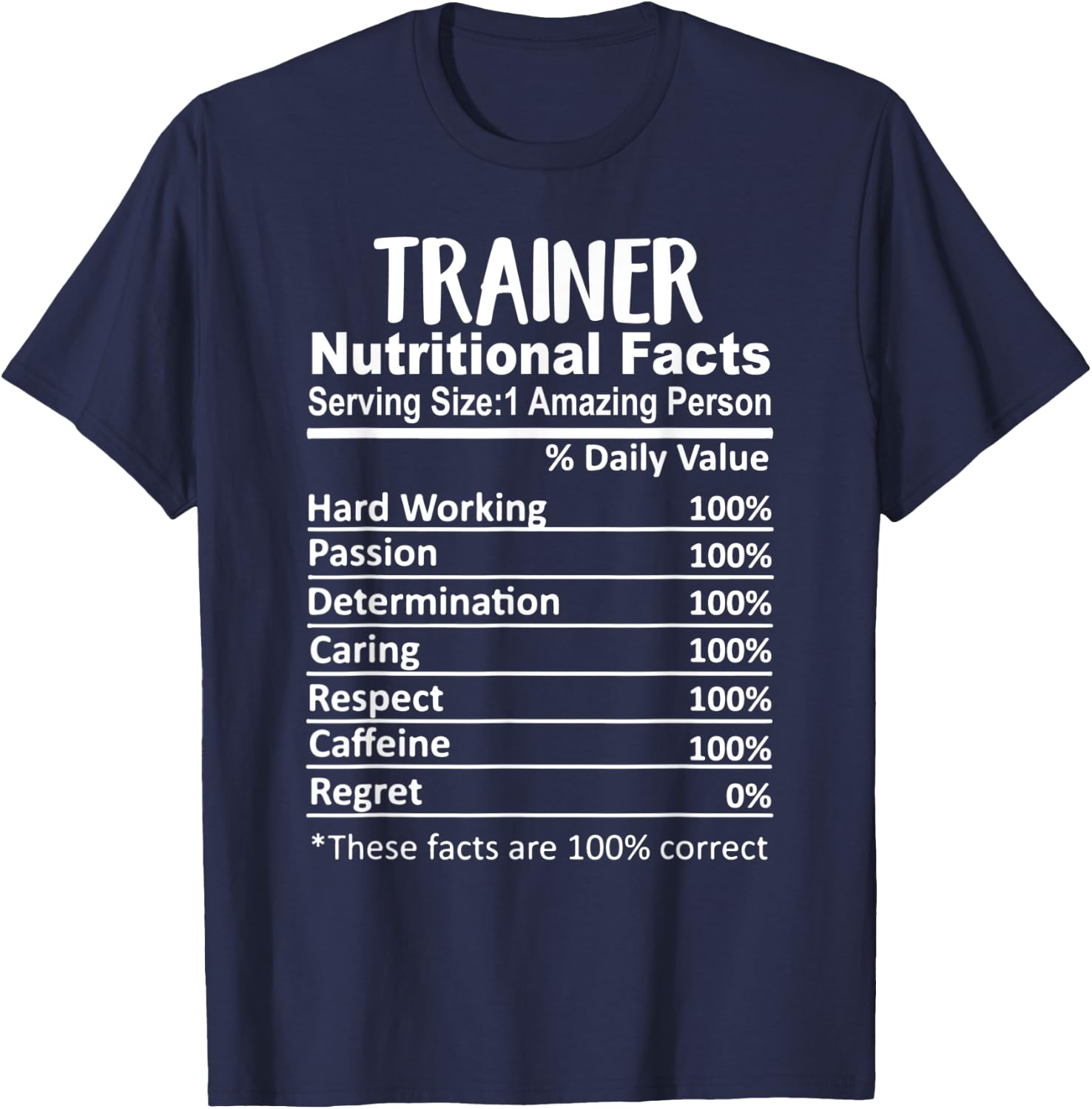 Trainer Nutrition Facts Funny T-Shirt - T-Shirt | Navy