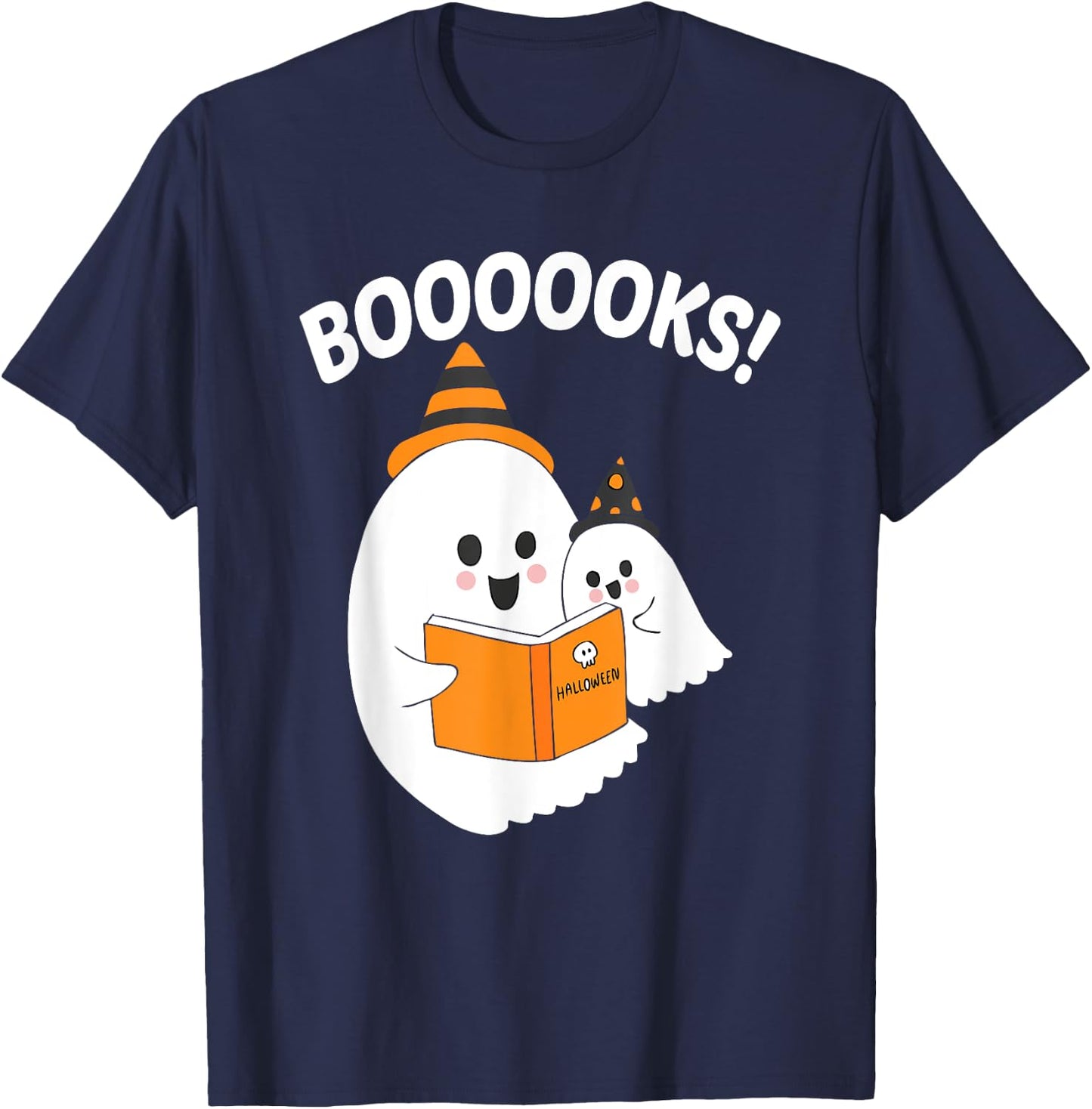 Ghostly Tales BOOOOOOKS! Reading Ghosts Halloween Teacher Women Kids T-Shirt - T-Shirt | Navy