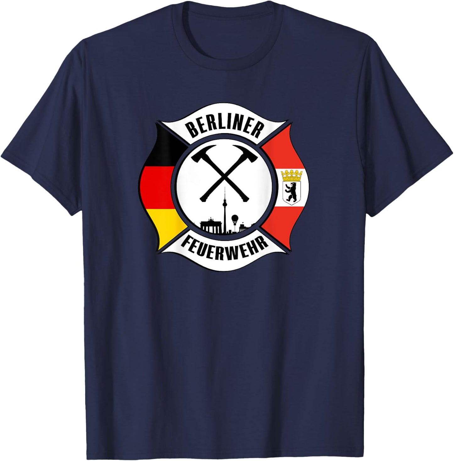Berlin Germany Fire Rescue Department Fireman Uniform Flag T-Shirt - T-Shirt | Navy