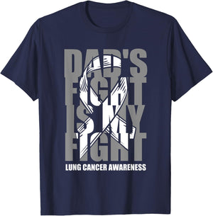 Lung Cancer Awareness White Ribbon November Dad's Fight Gift T-Shirt - T-Shirt | Navy