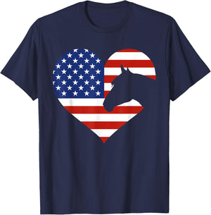 Patriotic Horse Lover 4th Of July Cool Heart American Flag T-Shirt - T-Shirt | Navy