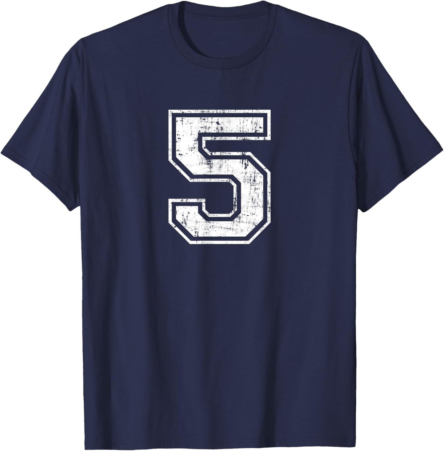 Number 5 Distressed Vintage Five Sports Training Practice T-Shirt - T-Shirt | Navy