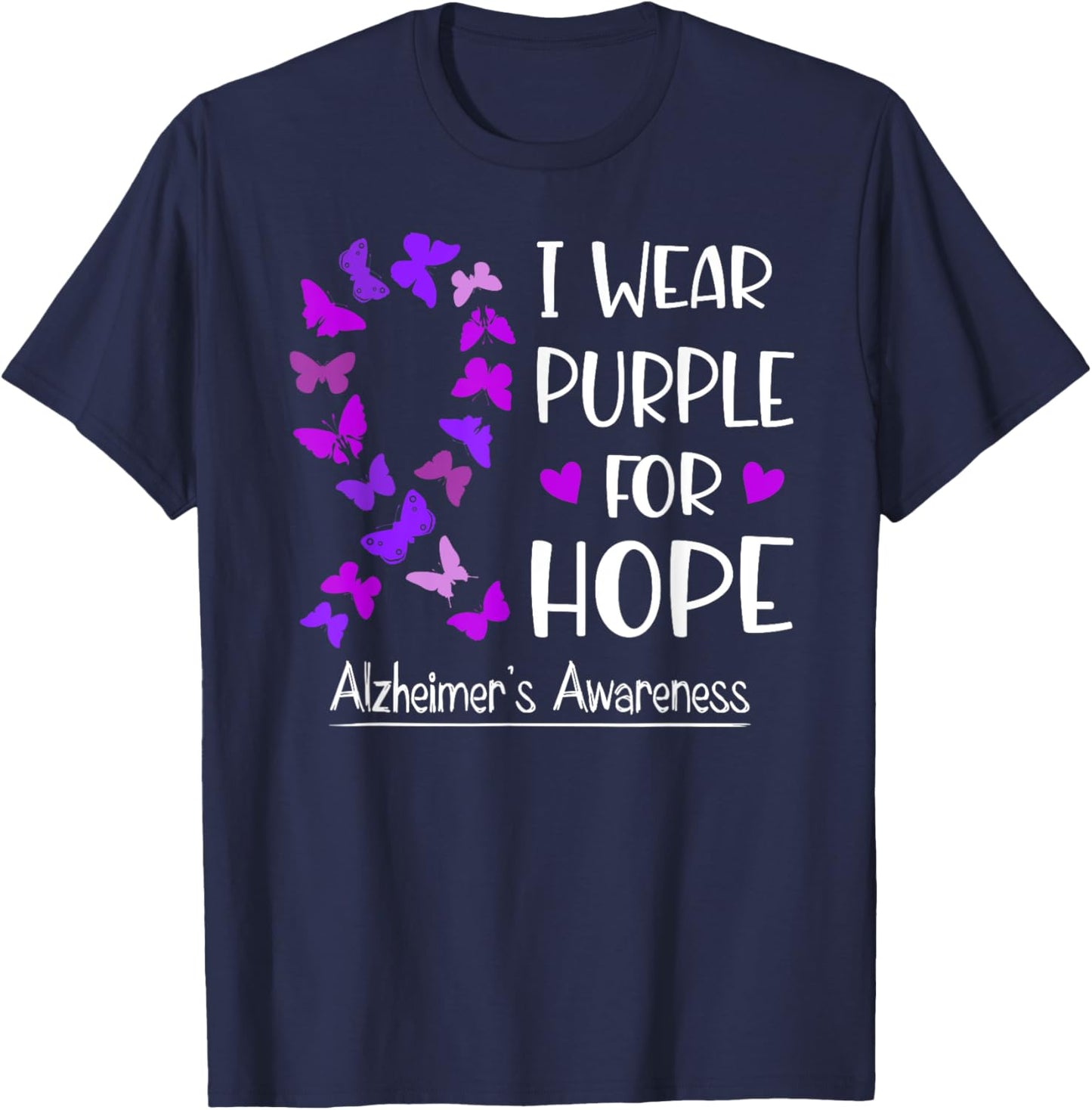 Alzheimer's Awareness Ribbon Butterfly Purple For Hope T-Shirt - T-Shirt | Navy