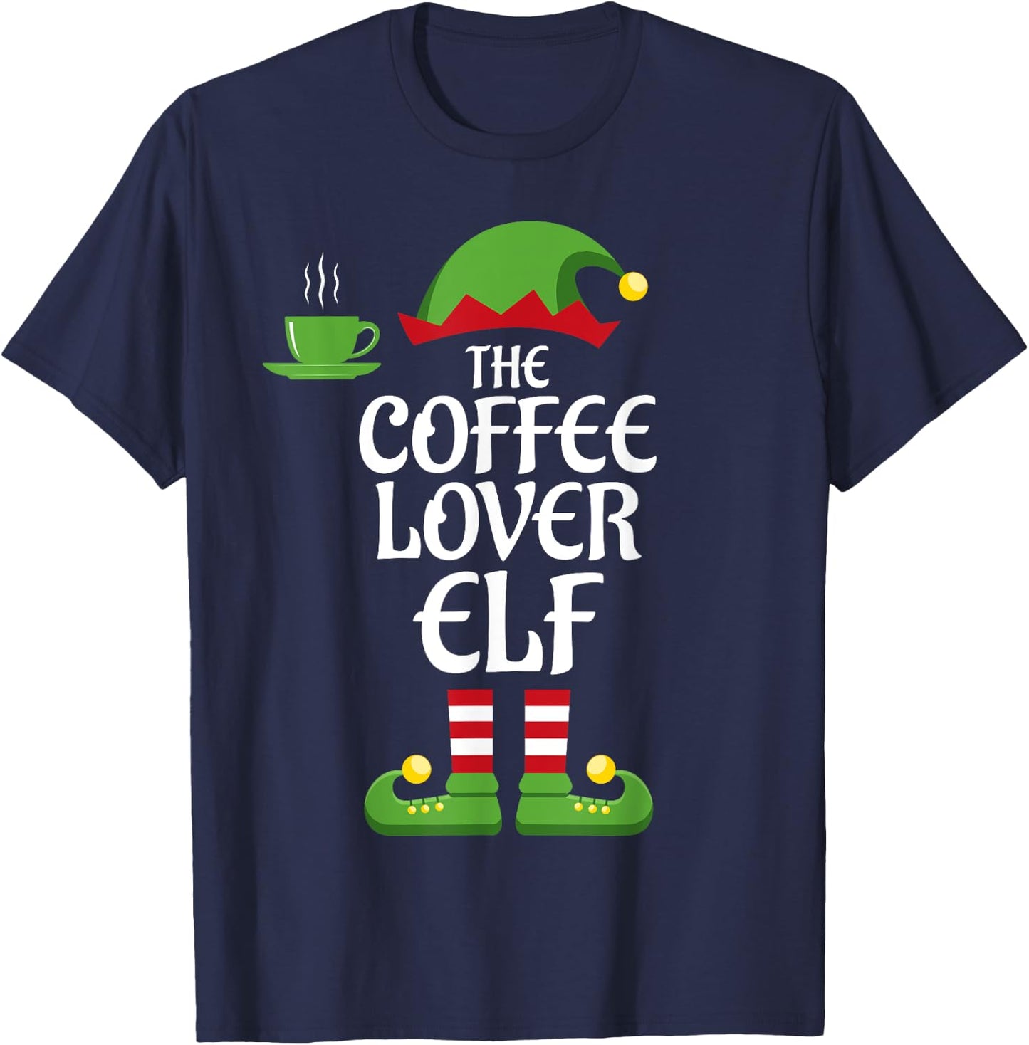 Coffee Lover Elf Family Matching Group Christmas T-Shirt - T-Shirt | Navy
