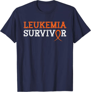 Support Chemotherapy Fighter Warrior Fight Gift Leukemia Survivor Orange Ribbon Blood Cancer Awareness Hope T-Shirt - T-Shirt | Navy