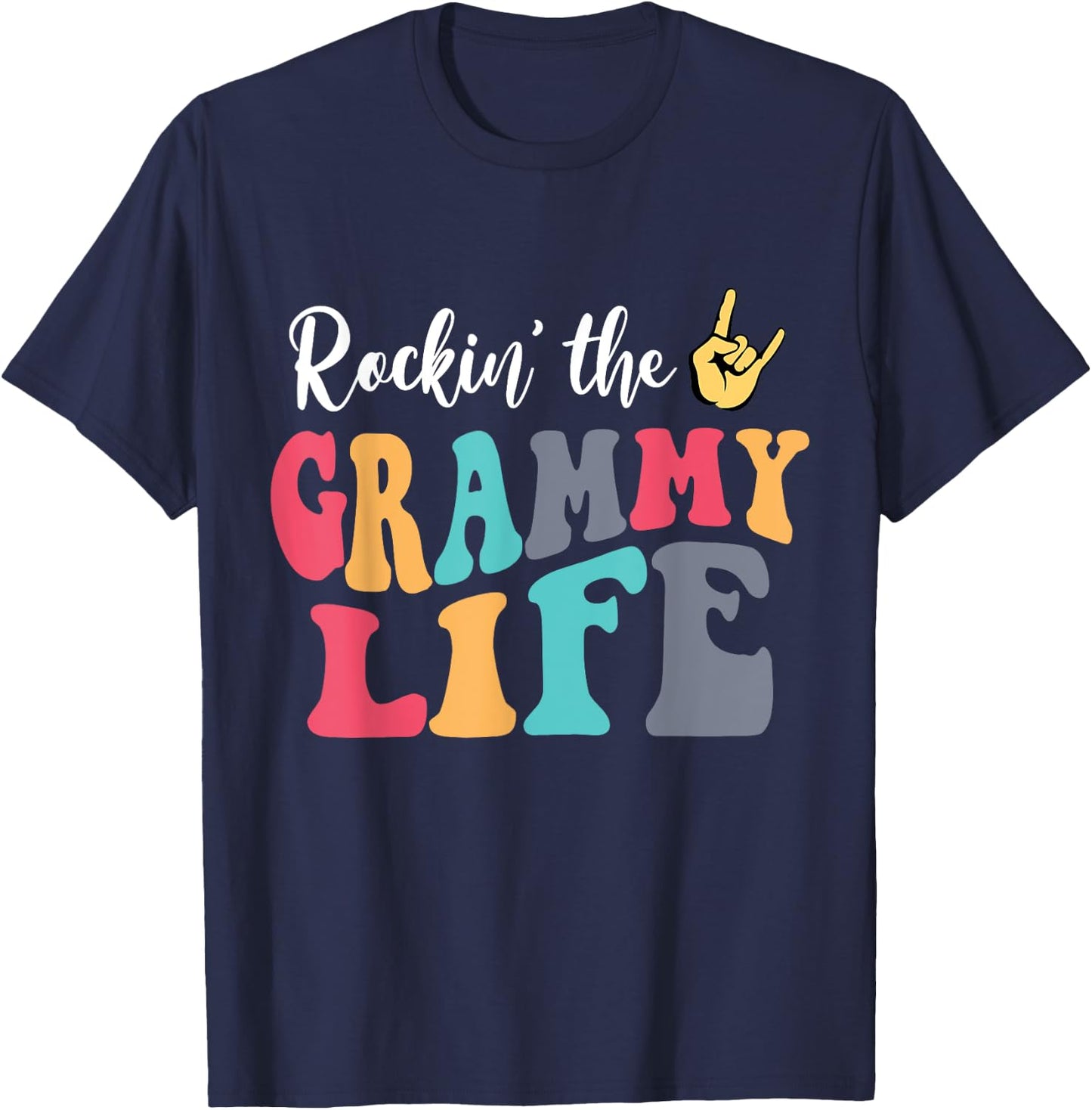 Retro Vintage Rockin' The Grammy Life Birthday Mother's Day T-Shirt - T-Shirt | Navy