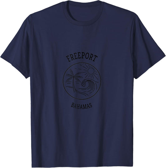 Retro Cool Freeport Bahamas Fun Scenic Beach Novelty Art T-Shirt - T-Shirt | Navy