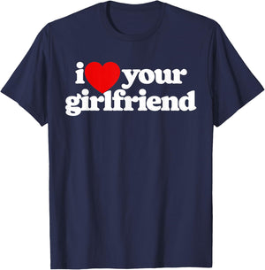 I Love Your Girlfriend Funny Heart Vintage Minimalist 80s T-Shirt - T-Shirt | Navy