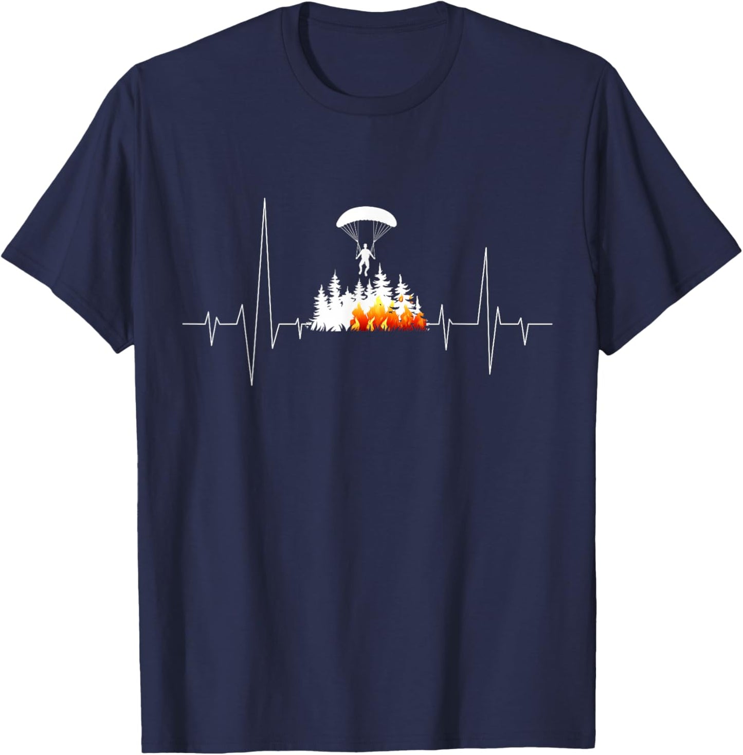 Wildland Smokejumper Firefighter Heartbeat T-Shirt - T-Shirt | Navy