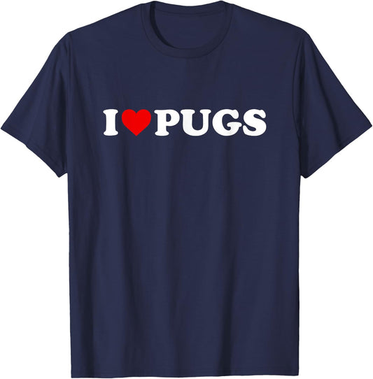 I Love Pugs - Heart T-Shirt - T-Shirt | Navy
