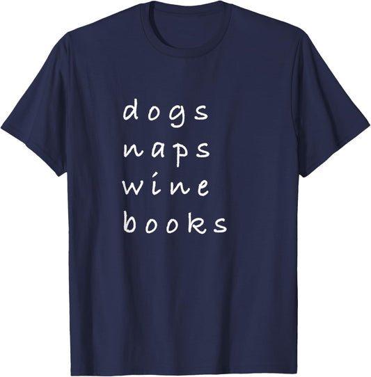 Dogs Naps Wine Books T-Shirt - T-Shirt | Navy