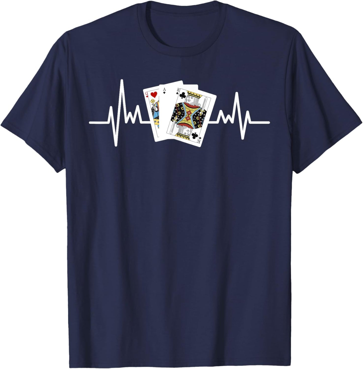 Pinochle Shirt Euchre Gifts Card Game Player Heartbeat T-Shirt - T-Shirt | Navy