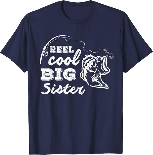 Reel Cool Big Sisters Gift Older Sister Girls Fishing Gift T-Shirt - T-Shirt | Navy