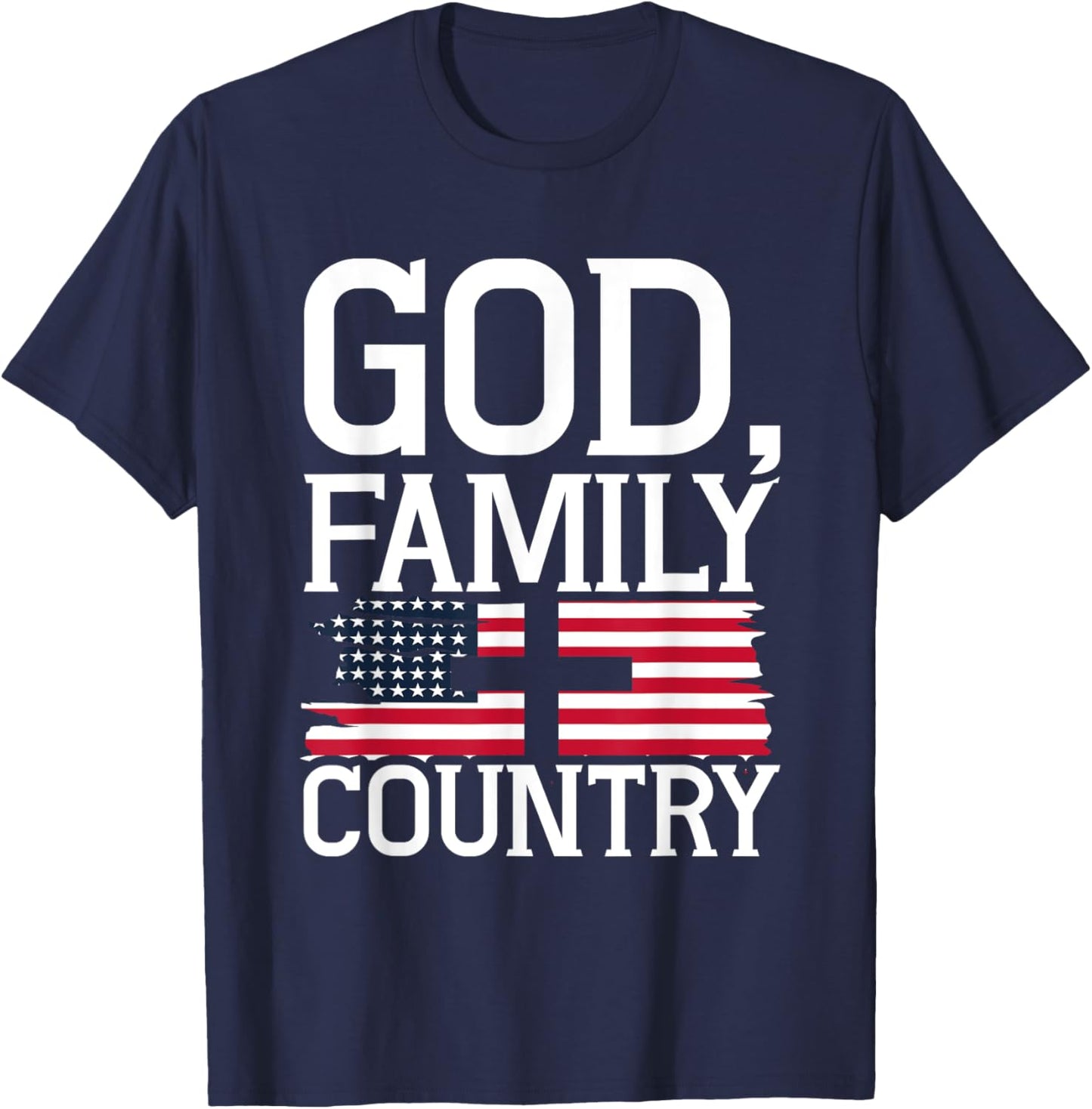 God Family Country US Flag Christian American Prayer T-Shirt - T-Shirt | Navy