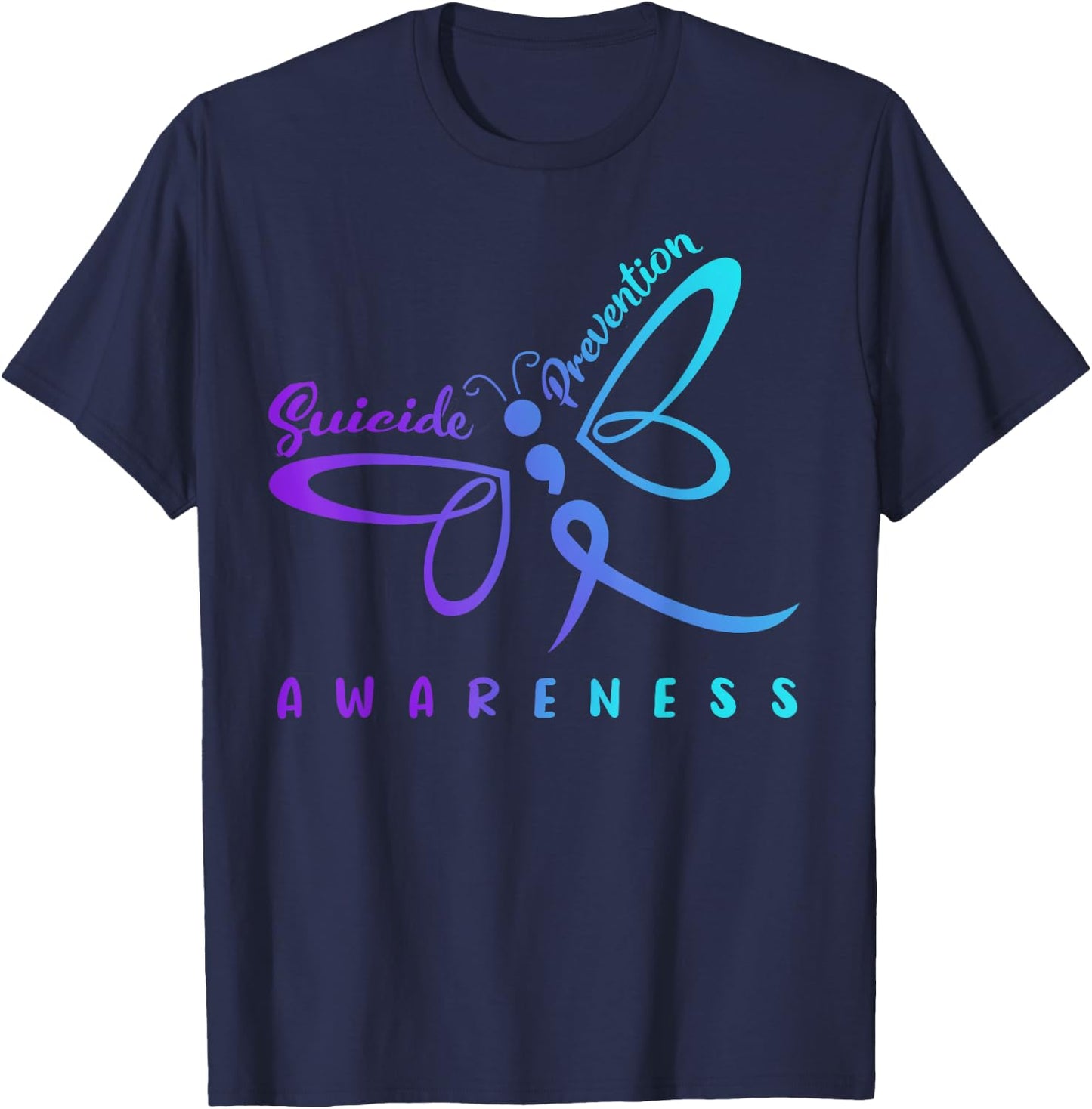 Dragonfly Suicide Prevention Awareness Pink And Teal Ribbon T-Shirt - T-Shirt | Navy