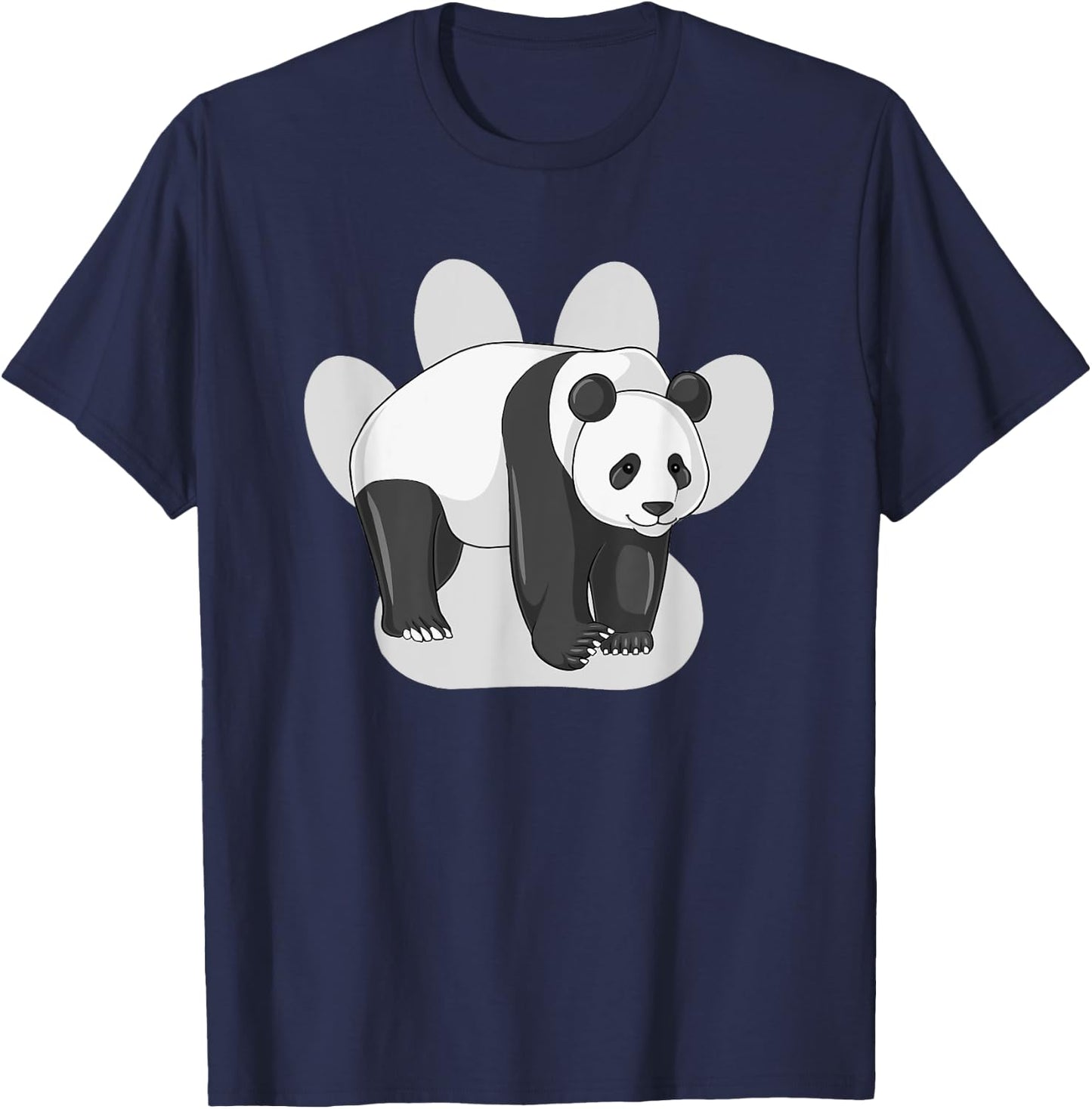 Cute Panda Bear Drawing on Paw Print Silhouette T-Shirt - T-Shirt | Navy