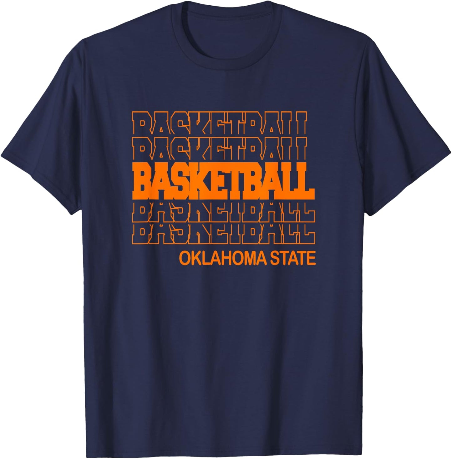 Basketball Oklahoma State in Modern Stacked Lettering T-Shirt - T-Shirt | Navy