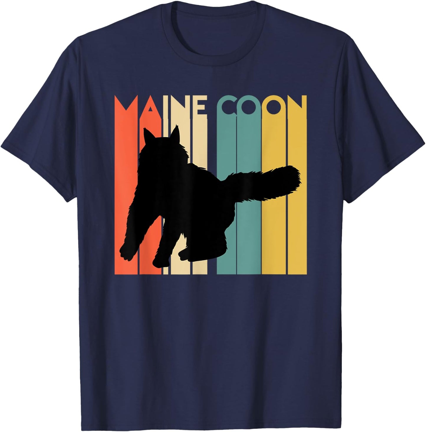 Retro Maine Coon Cat Silhouette Cool Feline Cat Lover Gift Men Women Kids T-Shirt - T-Shirt | Navy