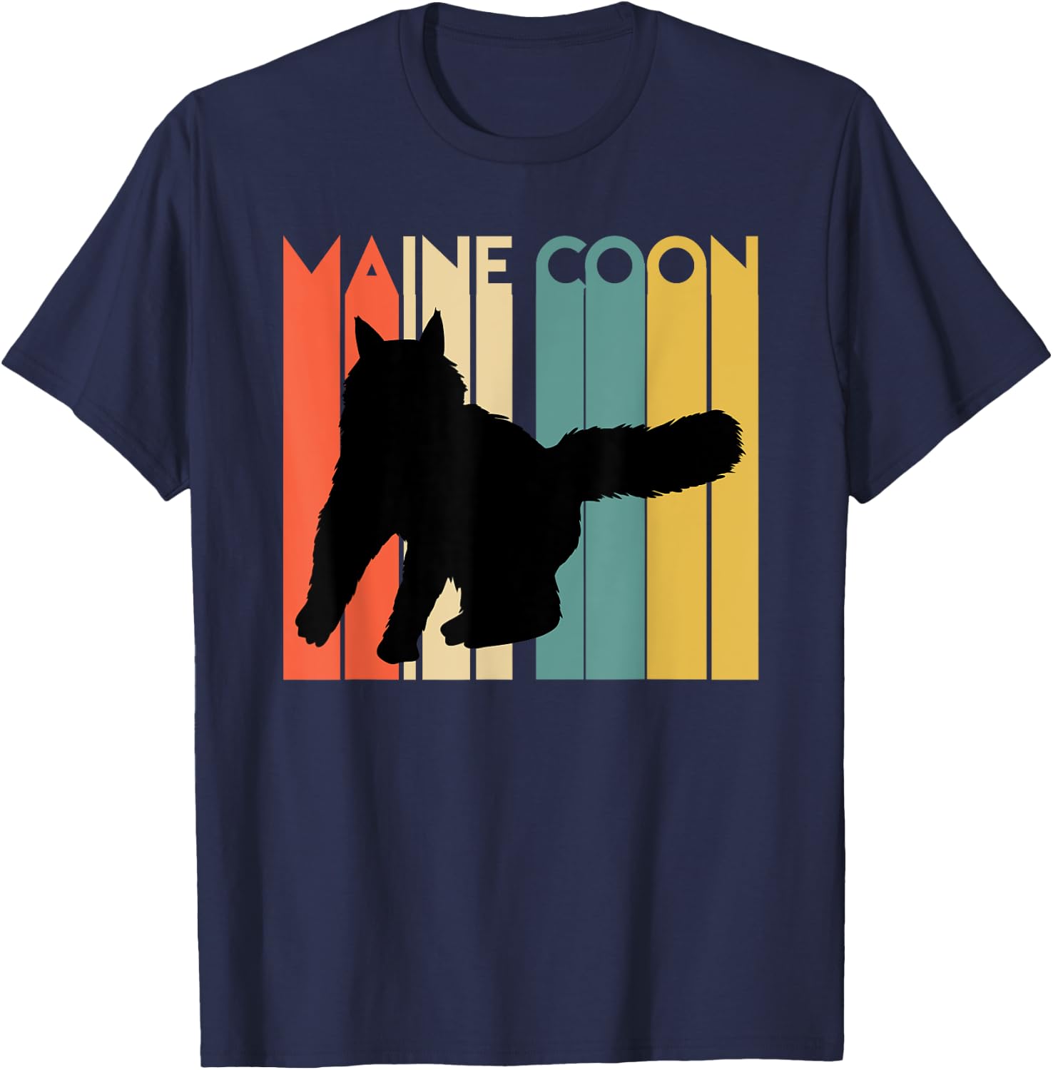 Retro Maine Coon Cat Silhouette Cool Feline Cat Lover Gift Men Women Kids T-Shirt - T-Shirt | Navy
