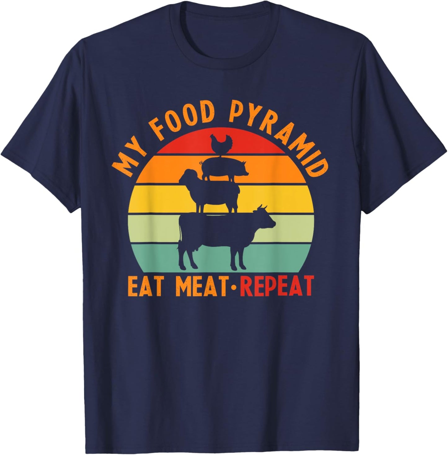 My Pyramid Food Eat Meat Repeat Funny Meat Lovers T-Shirt - T-Shirt | Navy