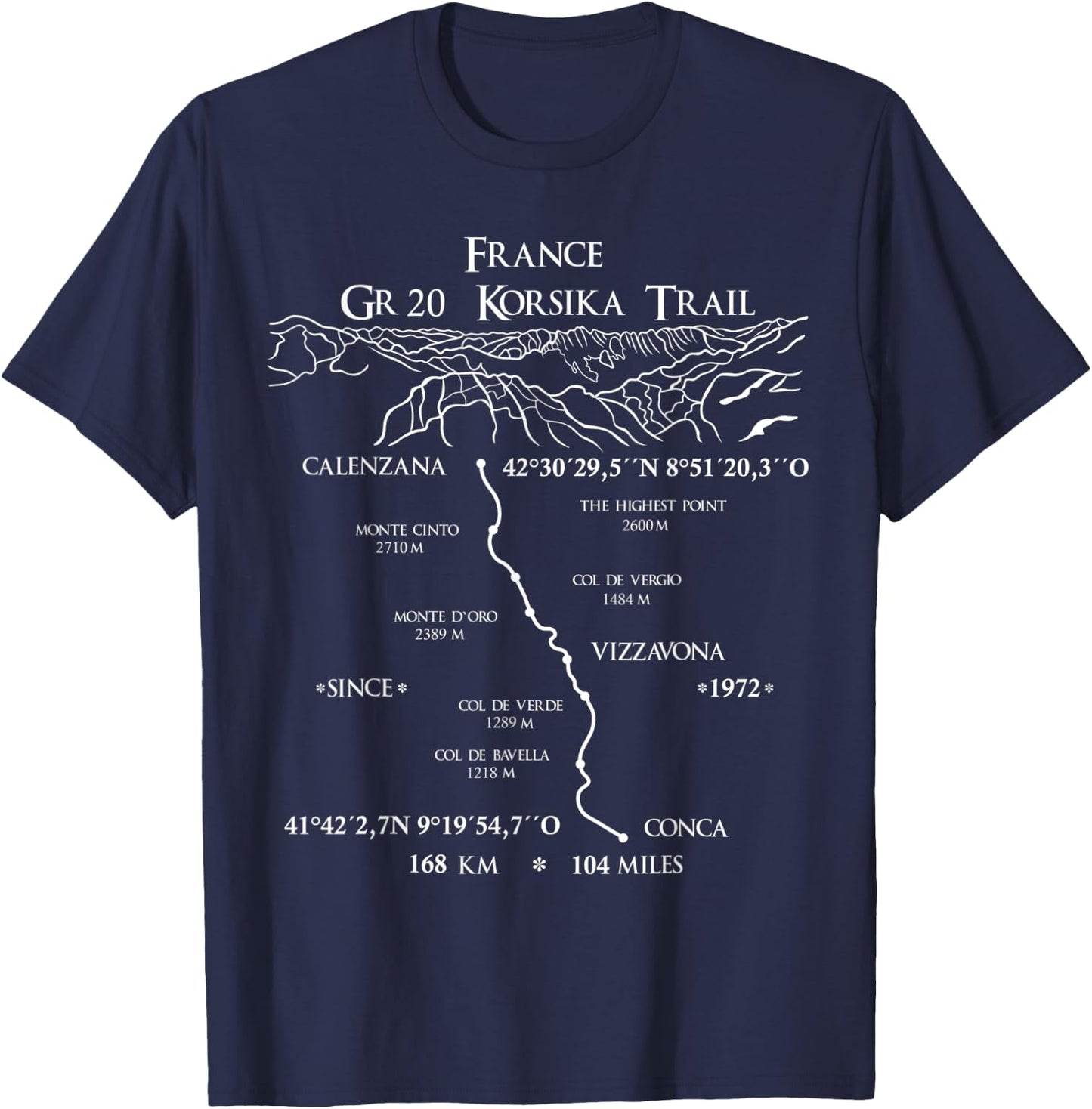 GR 20 Korsika Trail France, mountain landscape, white T-Shirt - T-Shirt | Navy