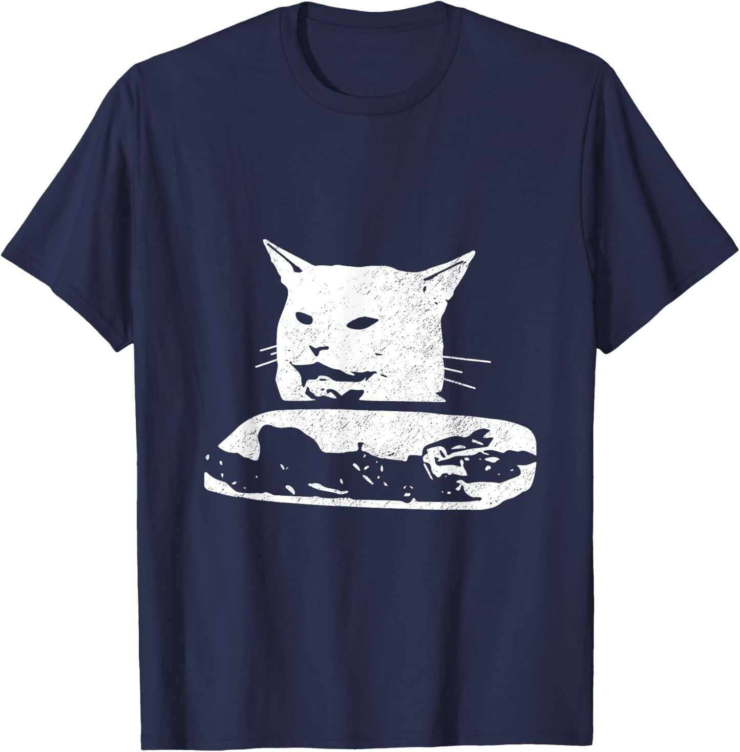 Vintage Confused Gato - Woman Yelling At Cat Meme T-Shirt - T-Shirt | Navy