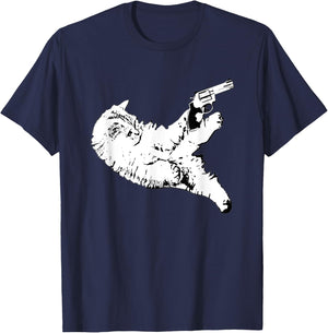 Cat With Gun Funny Kitty Gun Pet Lovers Men Women T-Shirt - T-Shirt | Navy