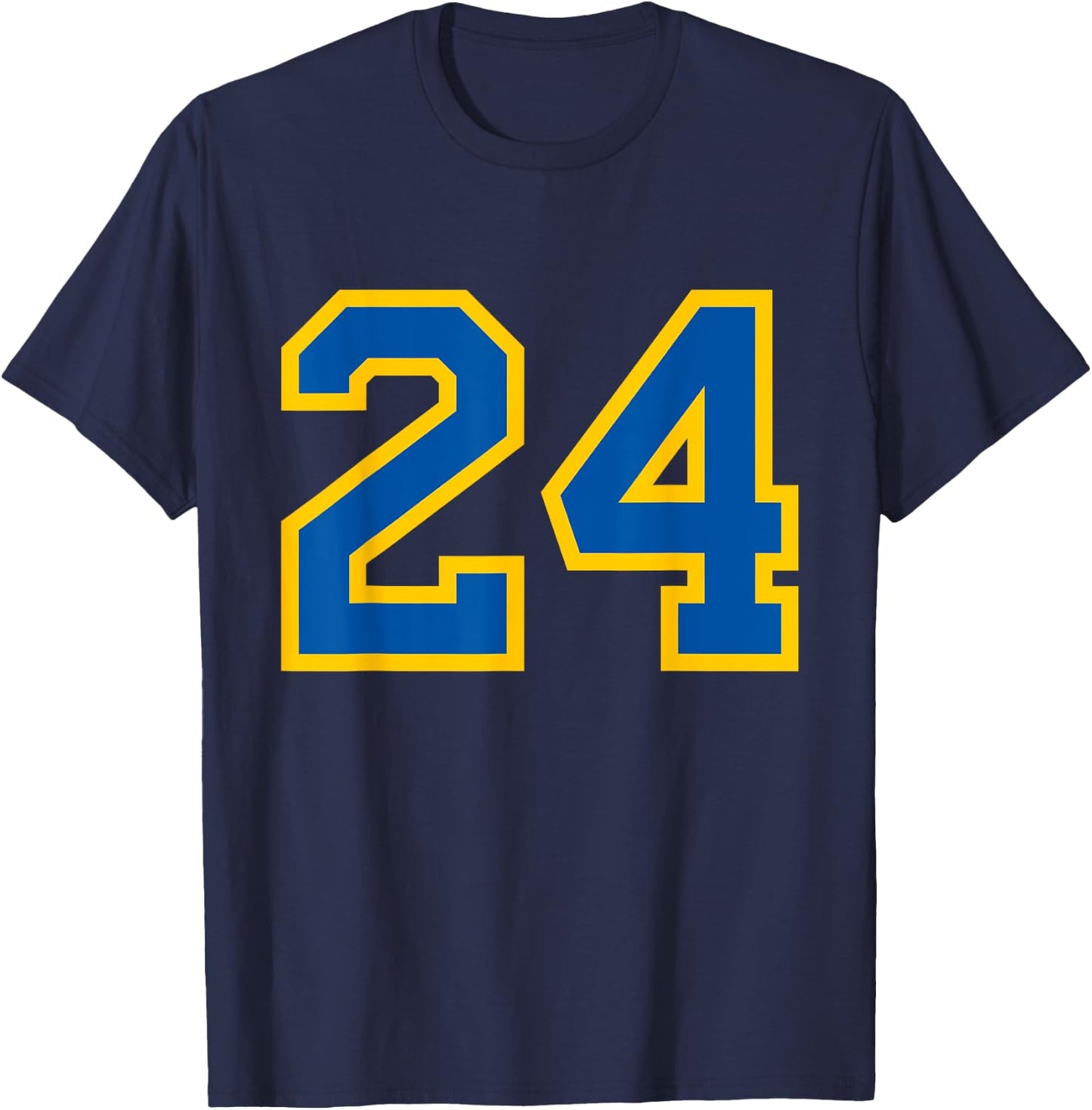 Number #24 Sport Blue Yellow Number T-Shirt - T-Shirt | Navy