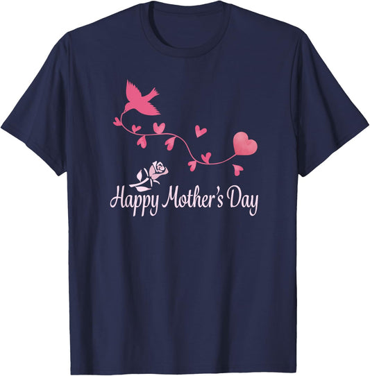 Happy Mother's Day - Bird with Heart T-Shirt - T-Shirt | Navy