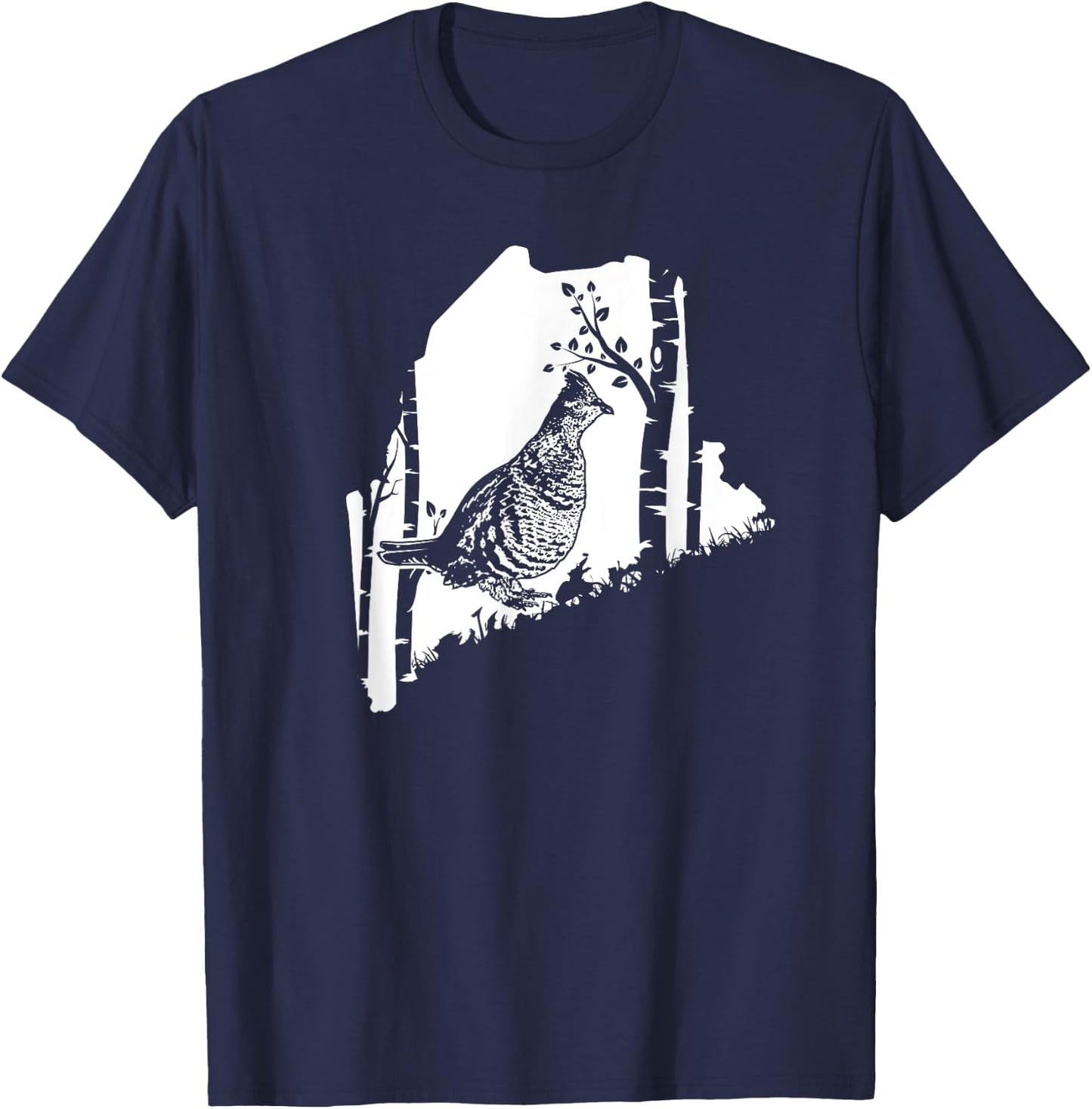 Hunting Partridge Grouse- Maine map Bird Hunter T-Shirt - T-Shirt | Navy