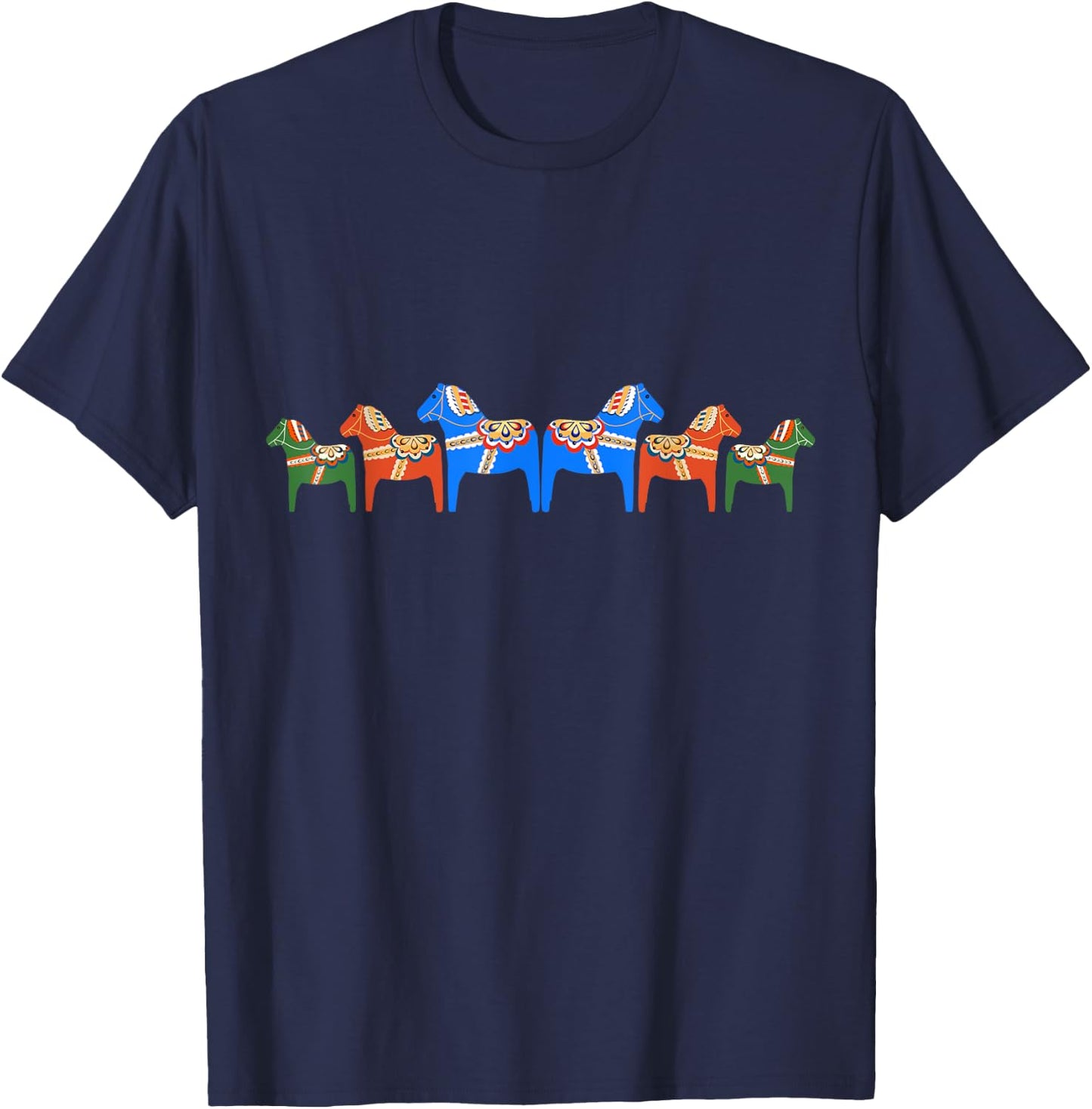 Dala Horses - Traditional Swedish design T-Shirt - T-Shirt | Navy