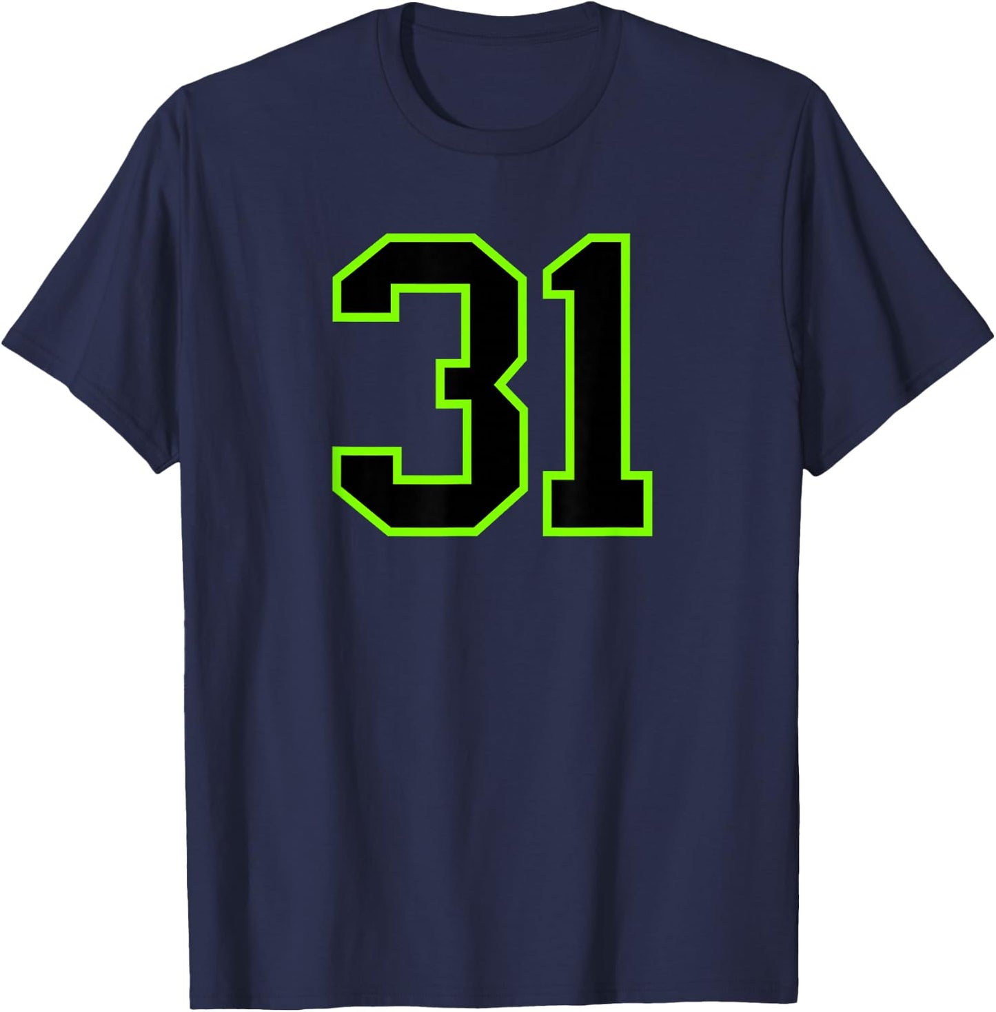 Number 31 Green Black Sports Team T-Shirt - T-Shirt | Navy