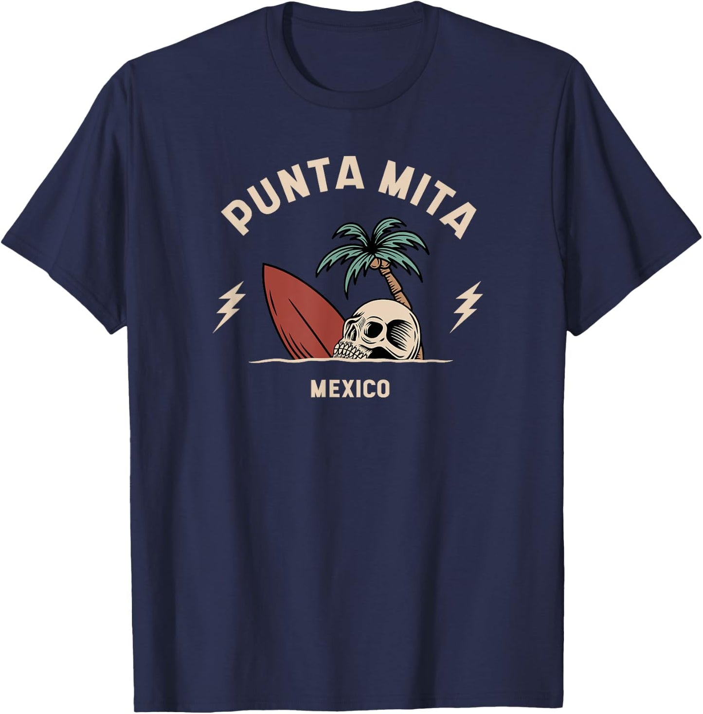 Punta Mita Mexico Vintage Surfing Skeleton Skull T-Shirt - T-Shirt | Navy